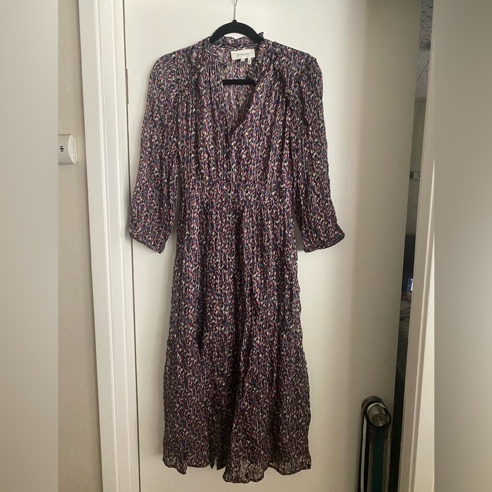 ba&sh Purple Multi-Print Long Sleeve Midi Dress